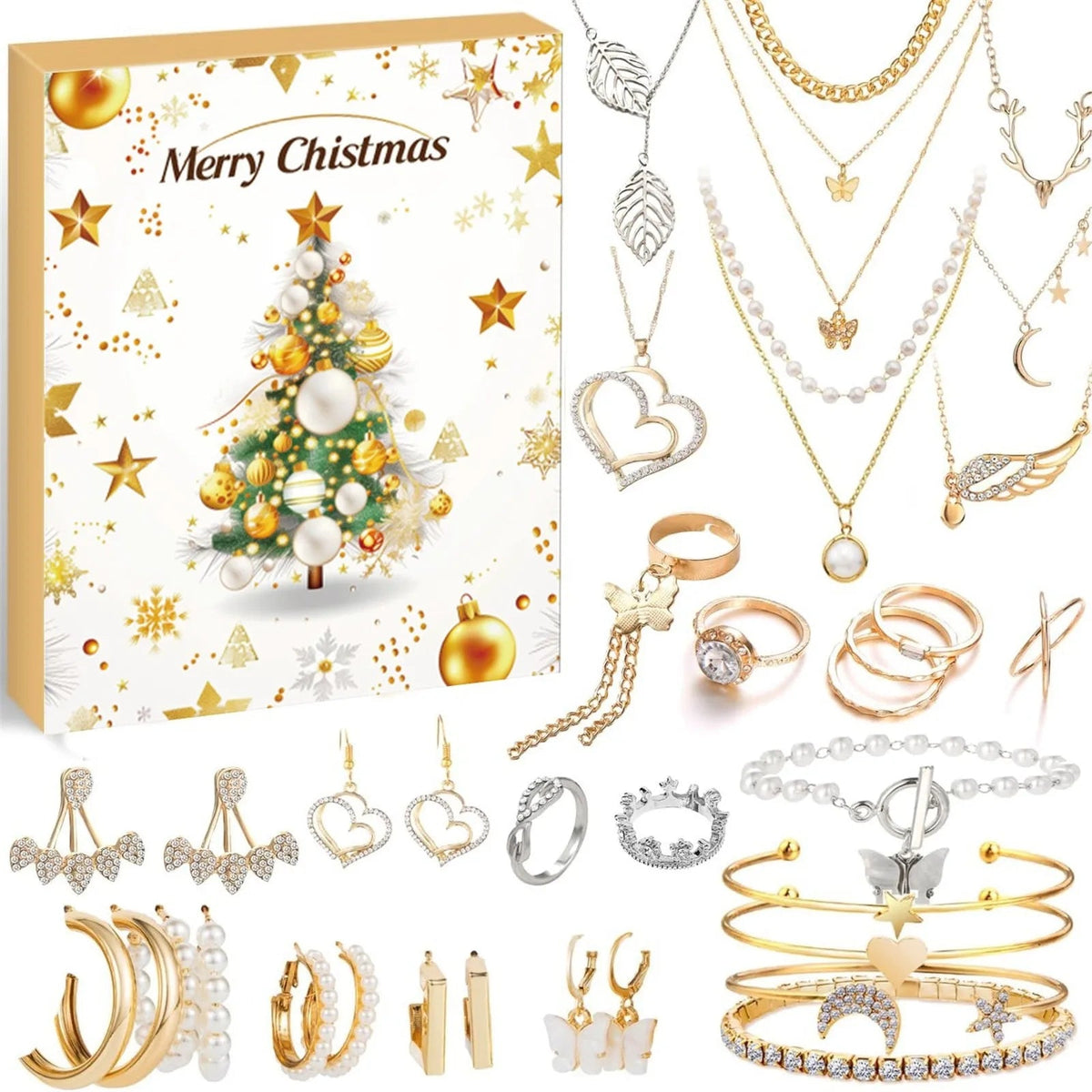 Advent Calendar Jewellery with 24 Accessories in Four Sets