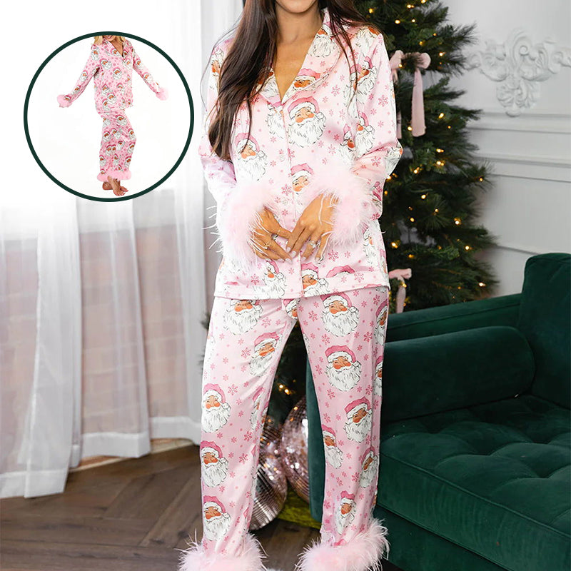Christmas Pajamas Santa Print in Satin from Small to 2XL