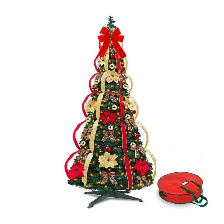 Pre Lit Christmas Tree Pop Up Folding with 200 LEDs and 64 Ornaments