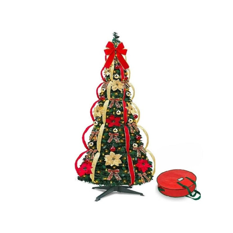 Pre Lit Christmas Tree Pop Up Folding with 200 LEDs and 64 Ornaments