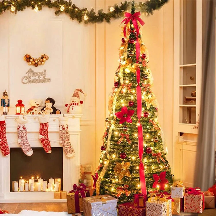 Pre Lit Christmas Tree Pop Up Folding with 200 LEDs and 64 Ornaments