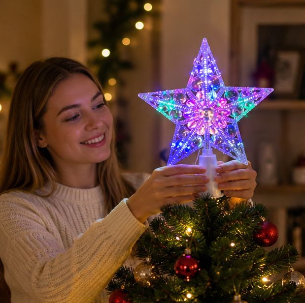 Christmas Lights Star Pendant Lit for a Branch or a Treetop