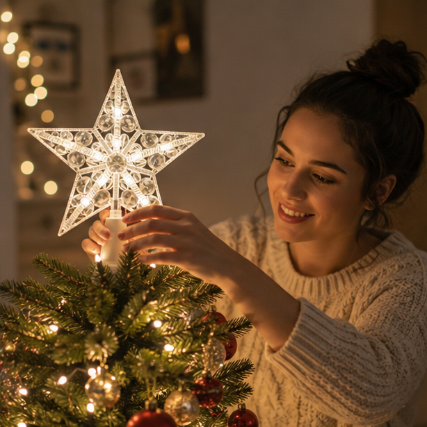Christmas Lights Star Pendant Lit for a Branch or a Treetop