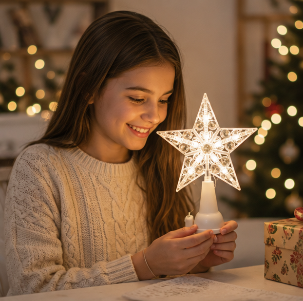 Christmas Lights Star Pendant Lit for a Branch or a Treetop