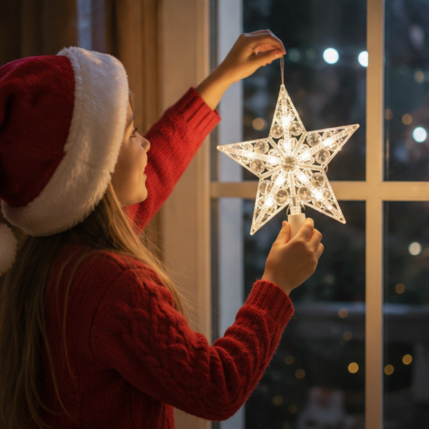 Christmas Lights Star Pendant Lit for a Branch or a Treetop