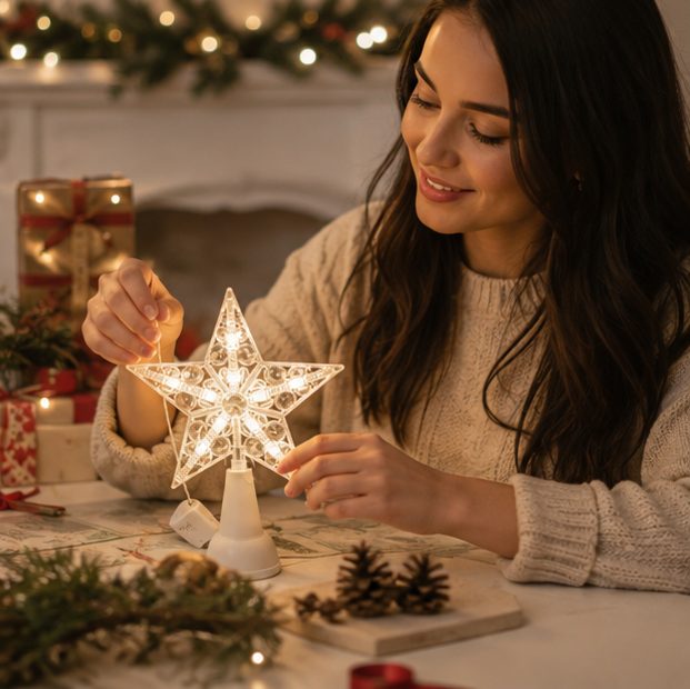 Christmas Lights Star Pendant Lit for a Branch or a Treetop