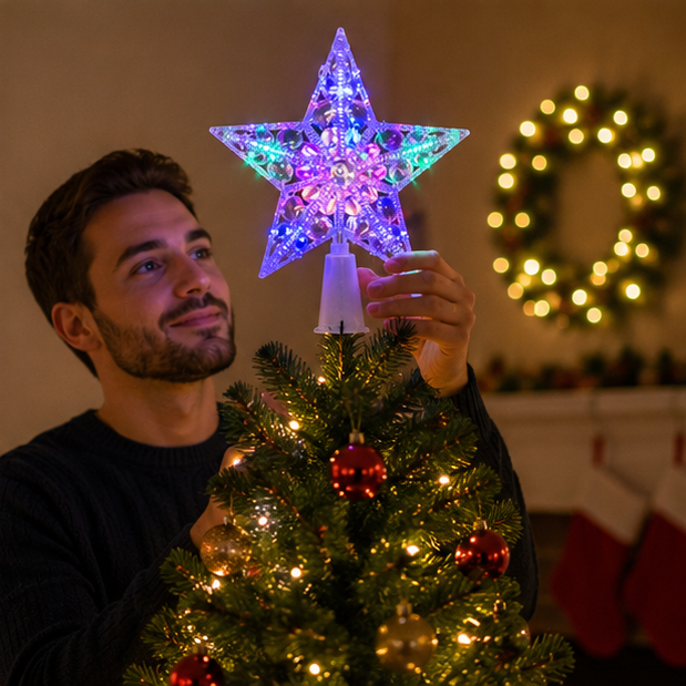 Christmas Lights Star Pendant Lit for a Branch or a Treetop