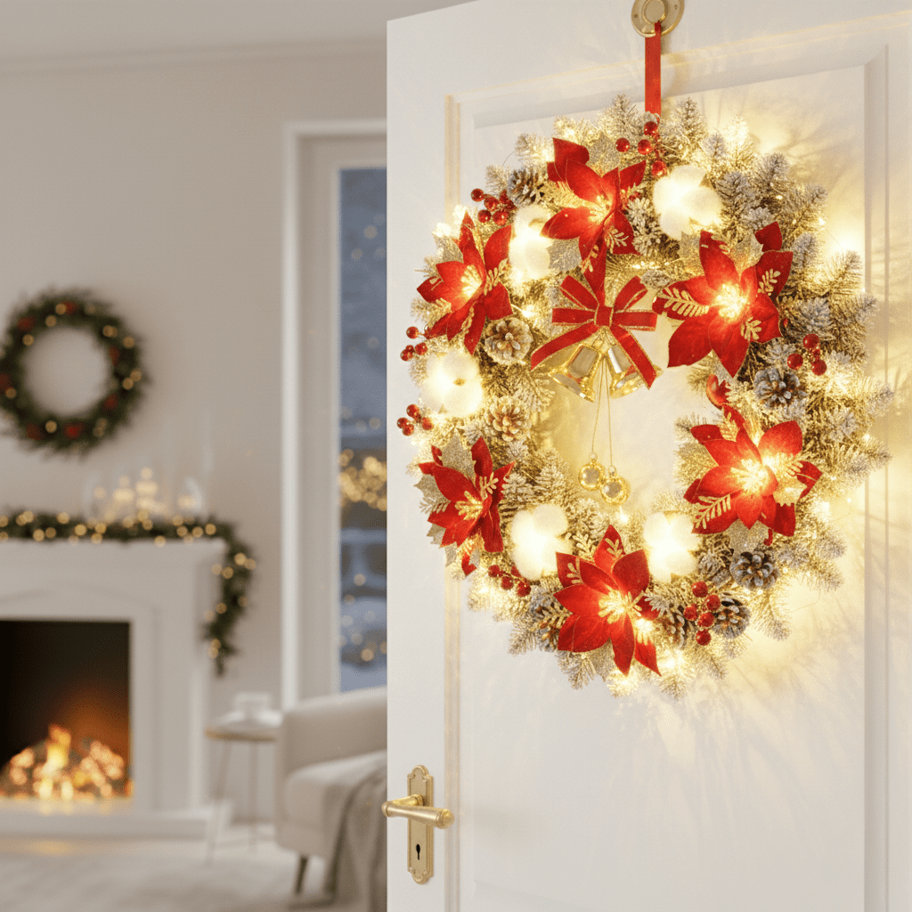 Christmas Wreath LED with Bells in Red or Gold from 40 to 60 cm Across