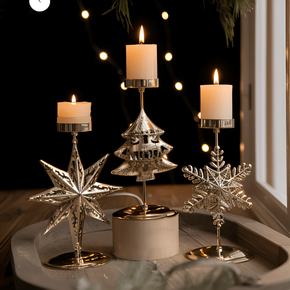 Christmas Candle Holder in Vintage Gold with Six Motifs