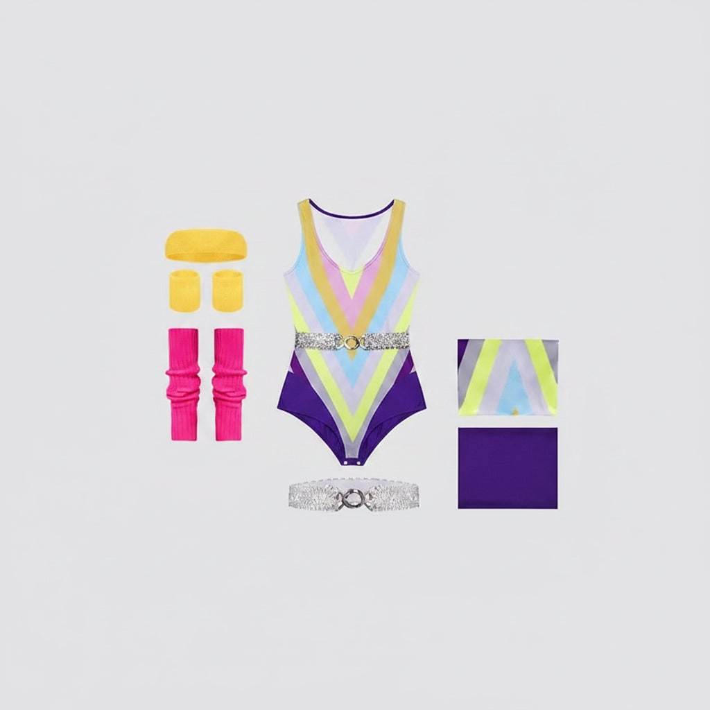 80s Halloween Costumes Aerobics Leotard Set with Leg Warmers Headband and Wristbands