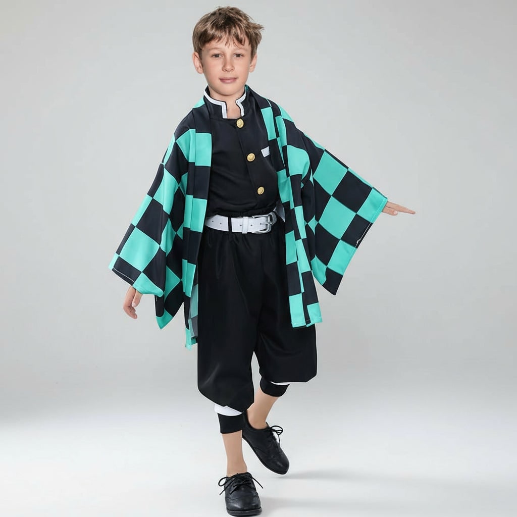 Halloween Costumes for Kids with Anime Cosplay Demon Jacket Cropped Pants and Leg Wraps