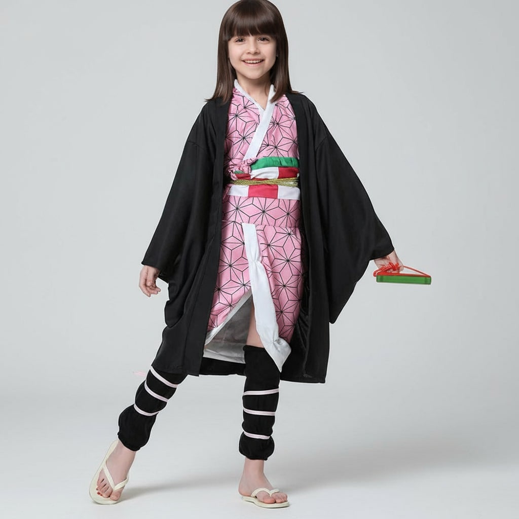 Halloween Costumes for Kids with Anime Cosplay Demon Jacket Cropped Pants and Leg Wraps