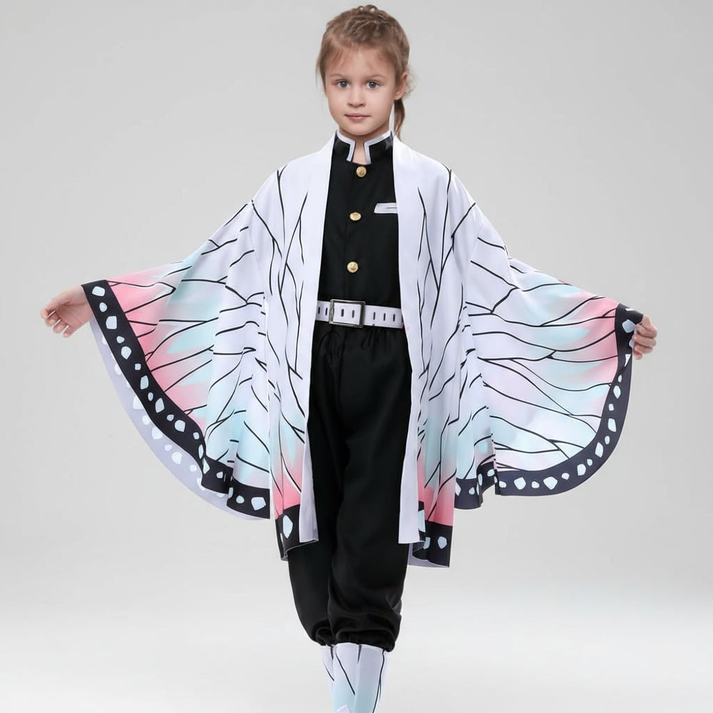Halloween Costumes for Kids with Anime Cosplay Demon Jacket Cropped Pants and Leg Wraps