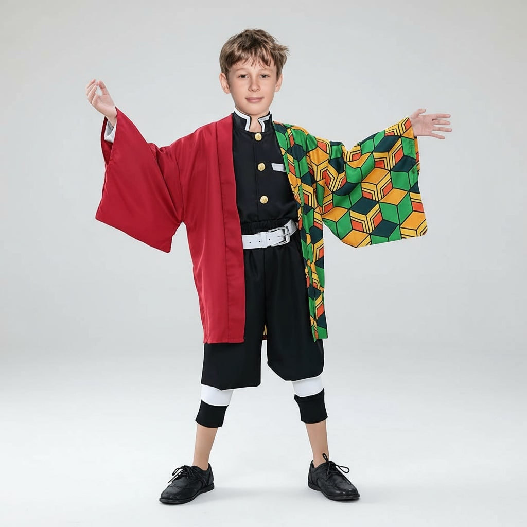 Halloween Costumes for Kids with Anime Cosplay Demon Jacket Cropped Pants and Leg Wraps