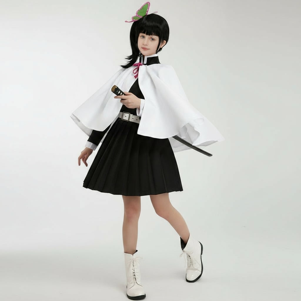 Halloween Costumes for Kids with Anime Cosplay Demon Jacket Cropped Pants and Leg Wraps