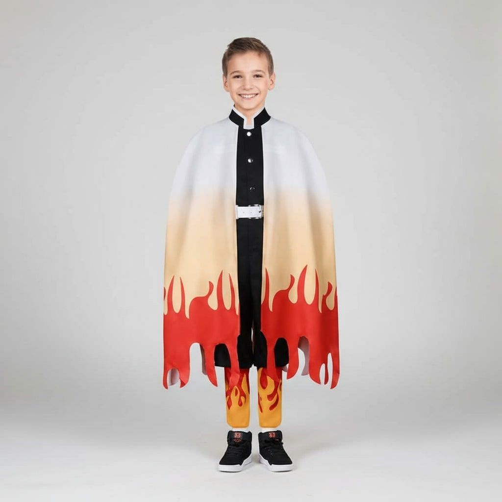 Halloween Costumes for Kids with Anime Cosplay Demon Jacket Cropped Pants and Leg Wraps