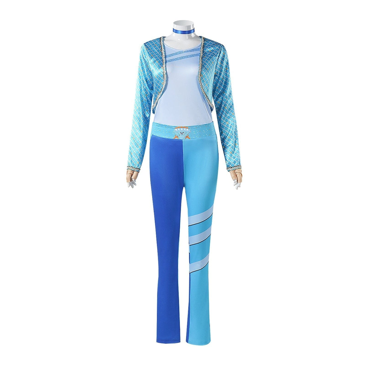 Sailor Cosplay Costume with Cropped Jacket Two-Tone Pants and Fingerless Gloves