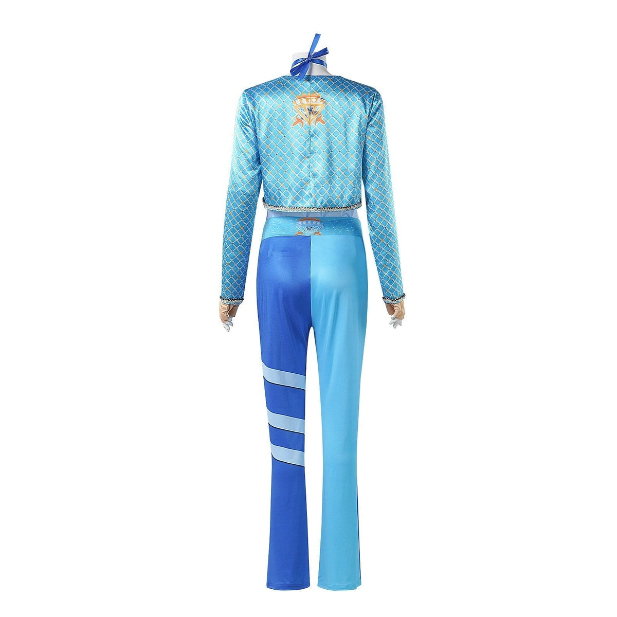 Sailor Cosplay Costume with Cropped Jacket Two-Tone Pants and Fingerless Gloves