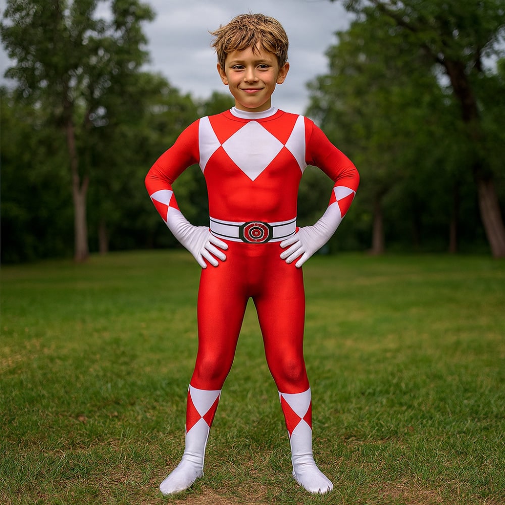 Halloween Dress Up Costume Kids Ranger Muscle Jumpsuit with Mask and Back Zipper for Parties