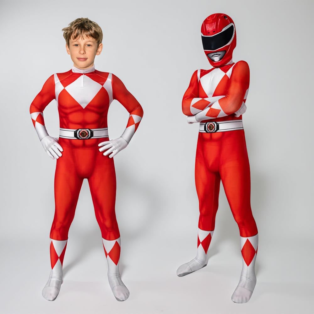 Halloween Dress Up Costume Kids Ranger Muscle Jumpsuit with Mask and Back Zipper for Parties