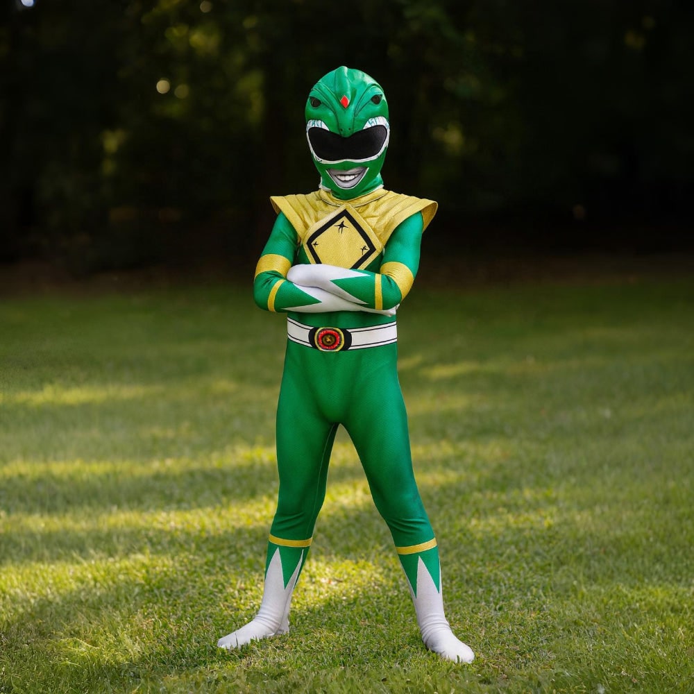 Halloween Dress Up Costume Kids Ranger Muscle Jumpsuit with Mask and Back Zipper for Parties