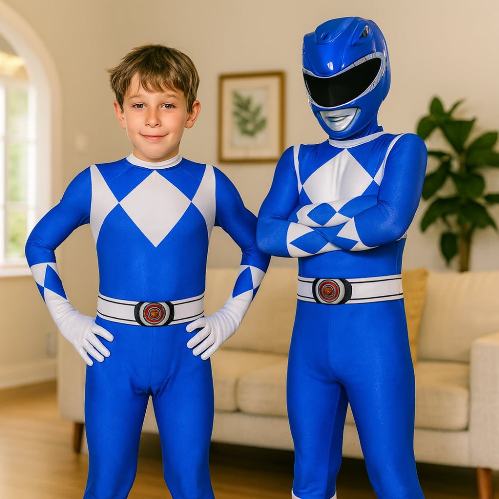 Halloween Dress Up Costume Kids Ranger Muscle Jumpsuit with Mask and Back Zipper for Parties