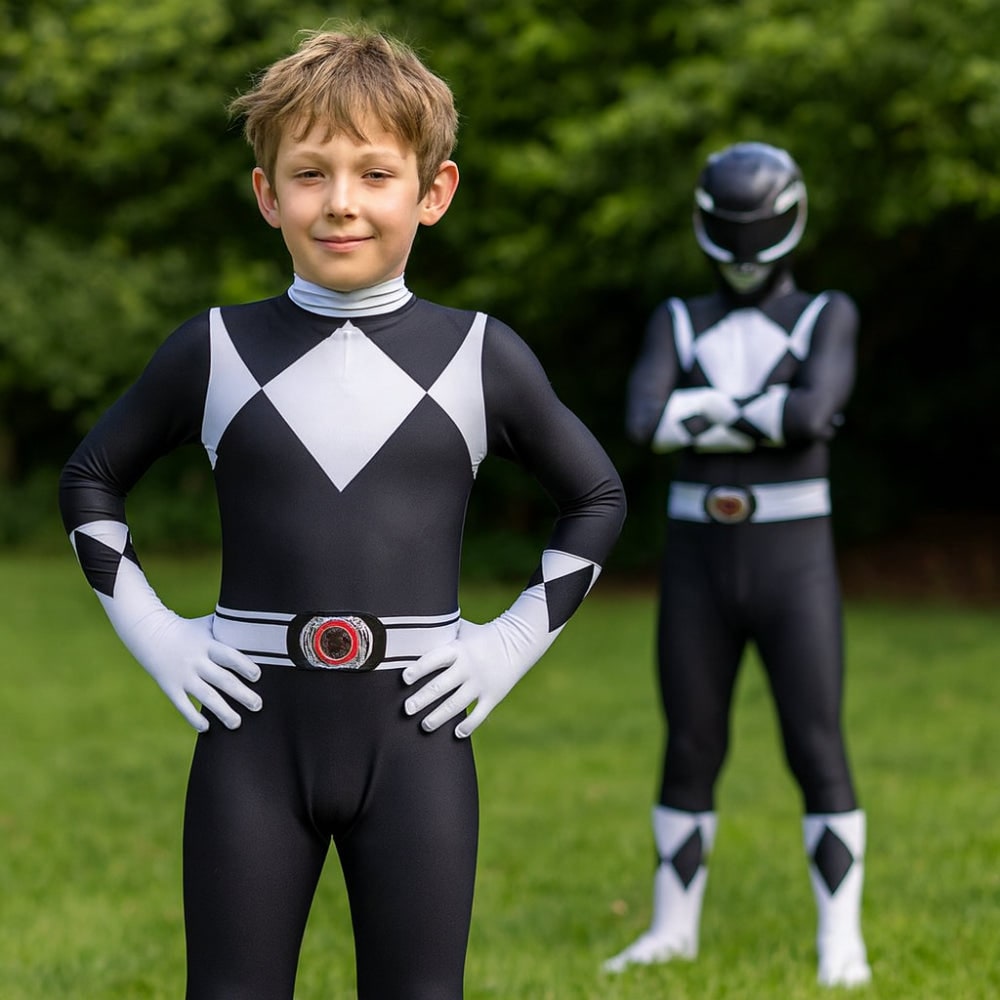 Halloween Dress Up Costume Kids Ranger Muscle Jumpsuit with Mask and Back Zipper for Parties