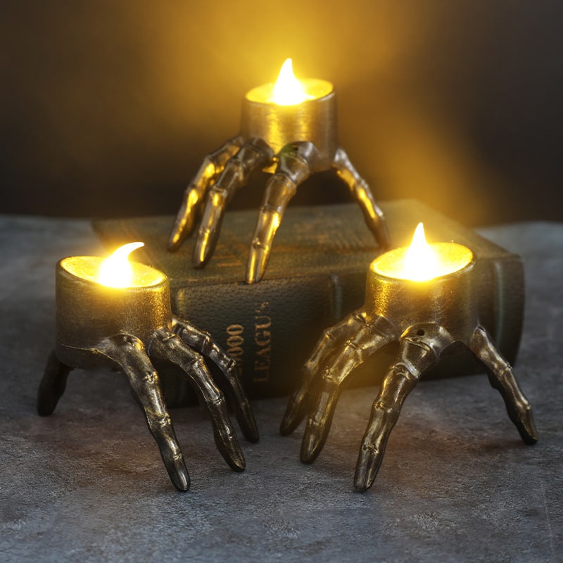 Halloween Skeleton Decorations with Flameless Flickering Candles and Battery Operated Skull Lights
