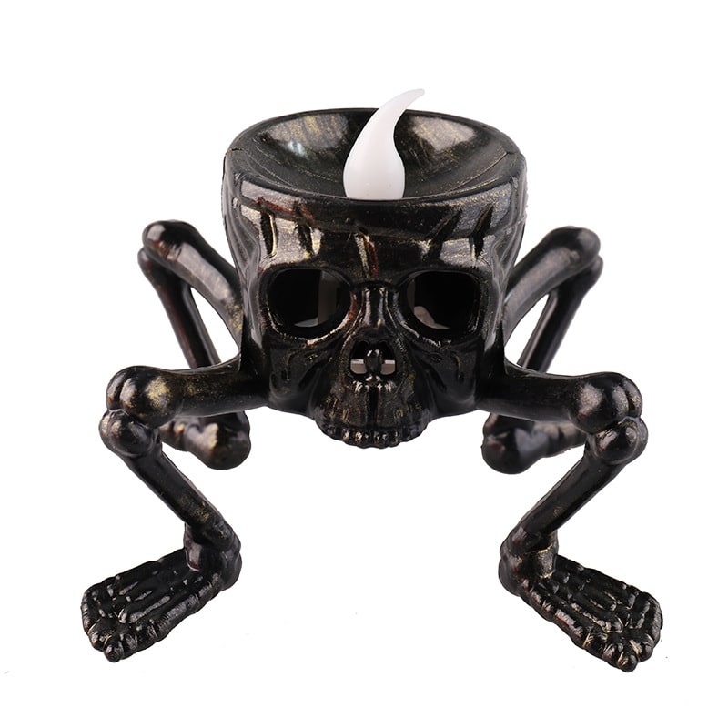 Halloween Skeleton Decorations with Flameless Flickering Candles and Battery Operated Skull Lights