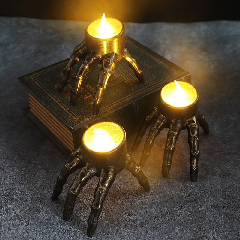 Halloween Skeleton Decorations with Flameless Flickering Candles and Battery Operated Skull Lights