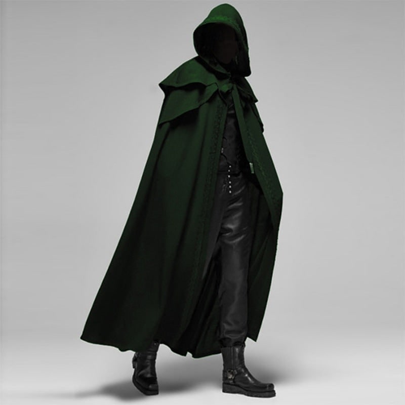 Gothic Halloween Costume Hooded Cloak with Shoulder Capelet and Decorative Trim