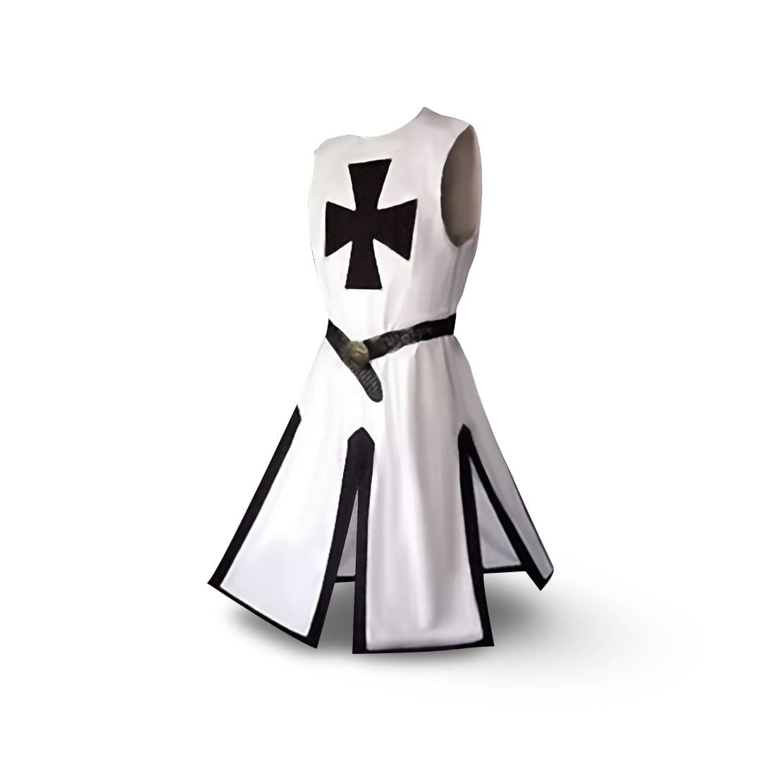 Medieval Knight Cosplay Costume Tunic with Hooded Cloak and Cross Detail for Parties