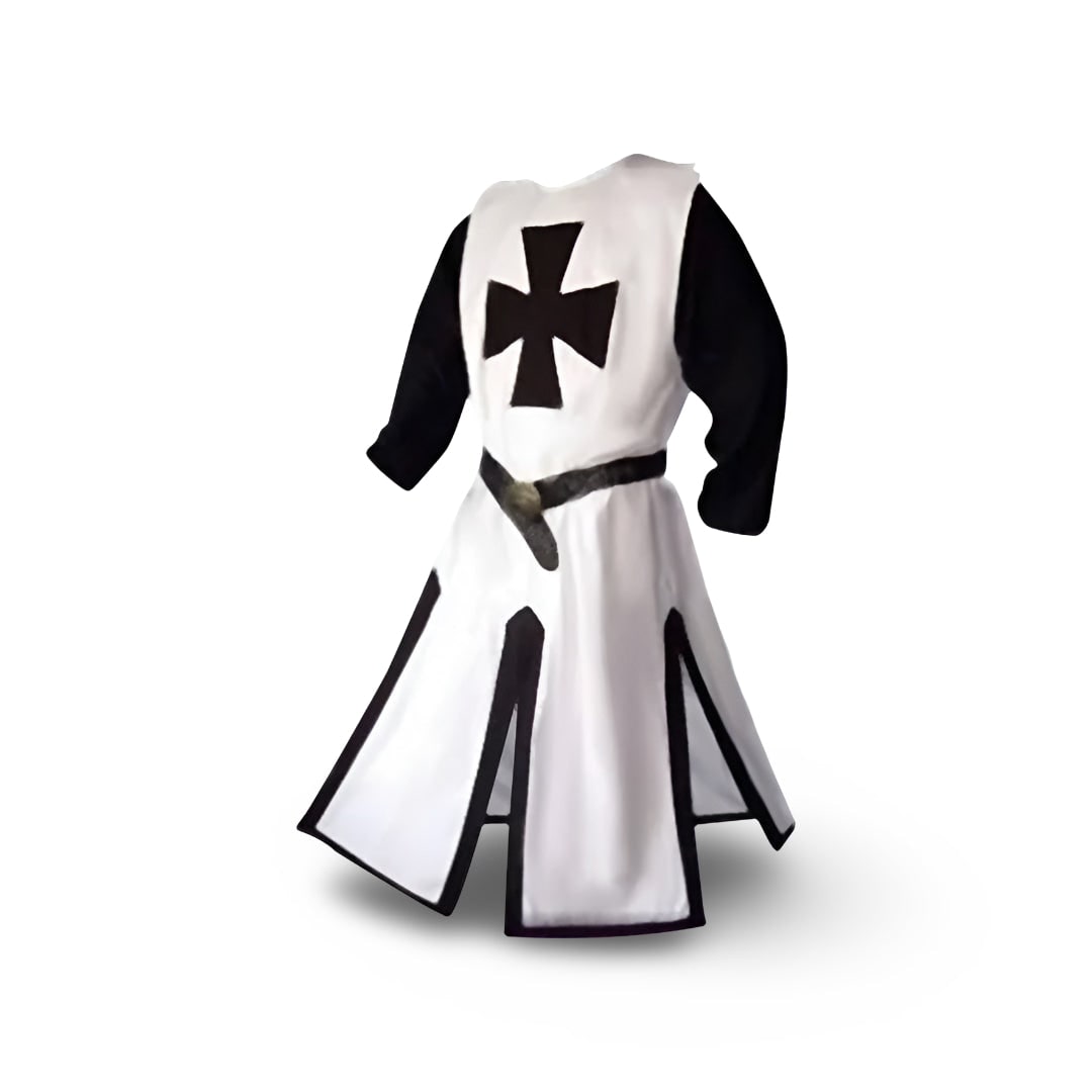 Medieval Knight Cosplay Costume Tunic with Hooded Cloak and Cross Detail for Parties