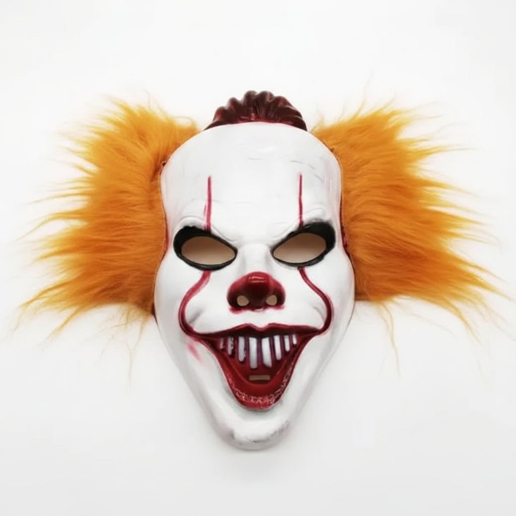 Scary Clown Costume Mask with Sinister Grin and Hand Painted Detail in Three Hair Colors