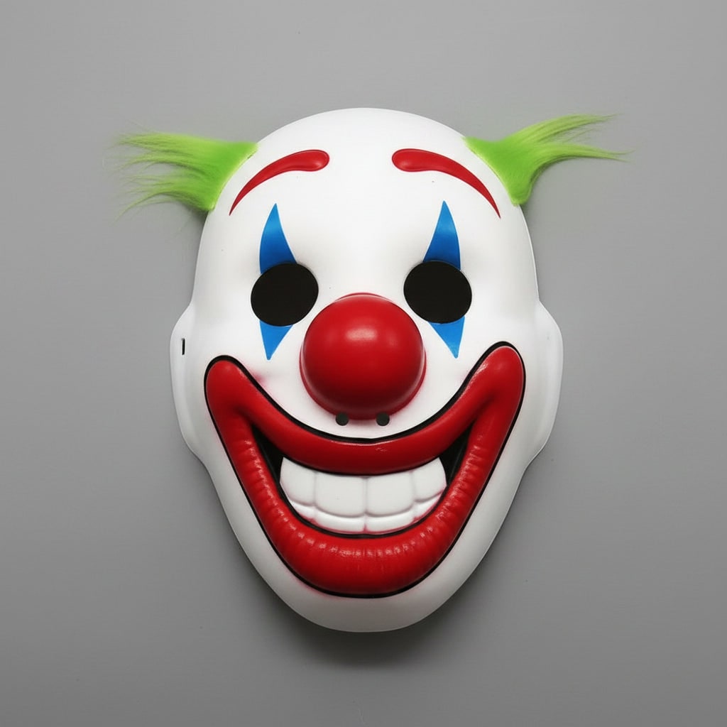 Scary Clown Costume Mask with Sinister Grin and Hand Painted Detail in Three Hair Colors