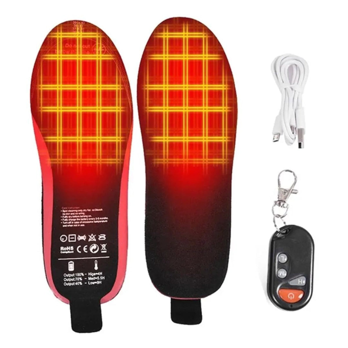 Rechargeable Heated Insoles USB Foot Warmers with Remote Control and Multiple Heat Levels