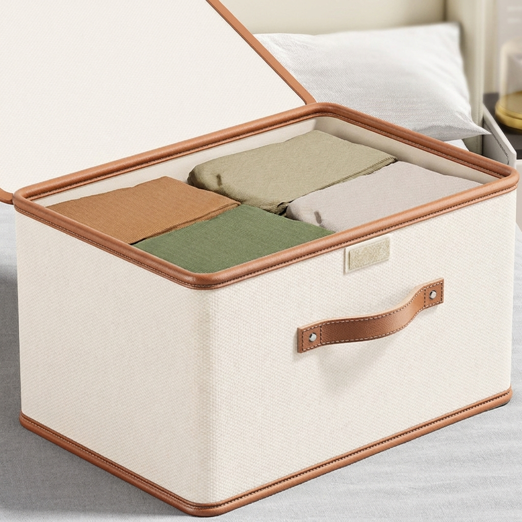 Foldable Storage Box with Lid and Handles in Oxford Cloth for Closet and Wardrobe Organizing