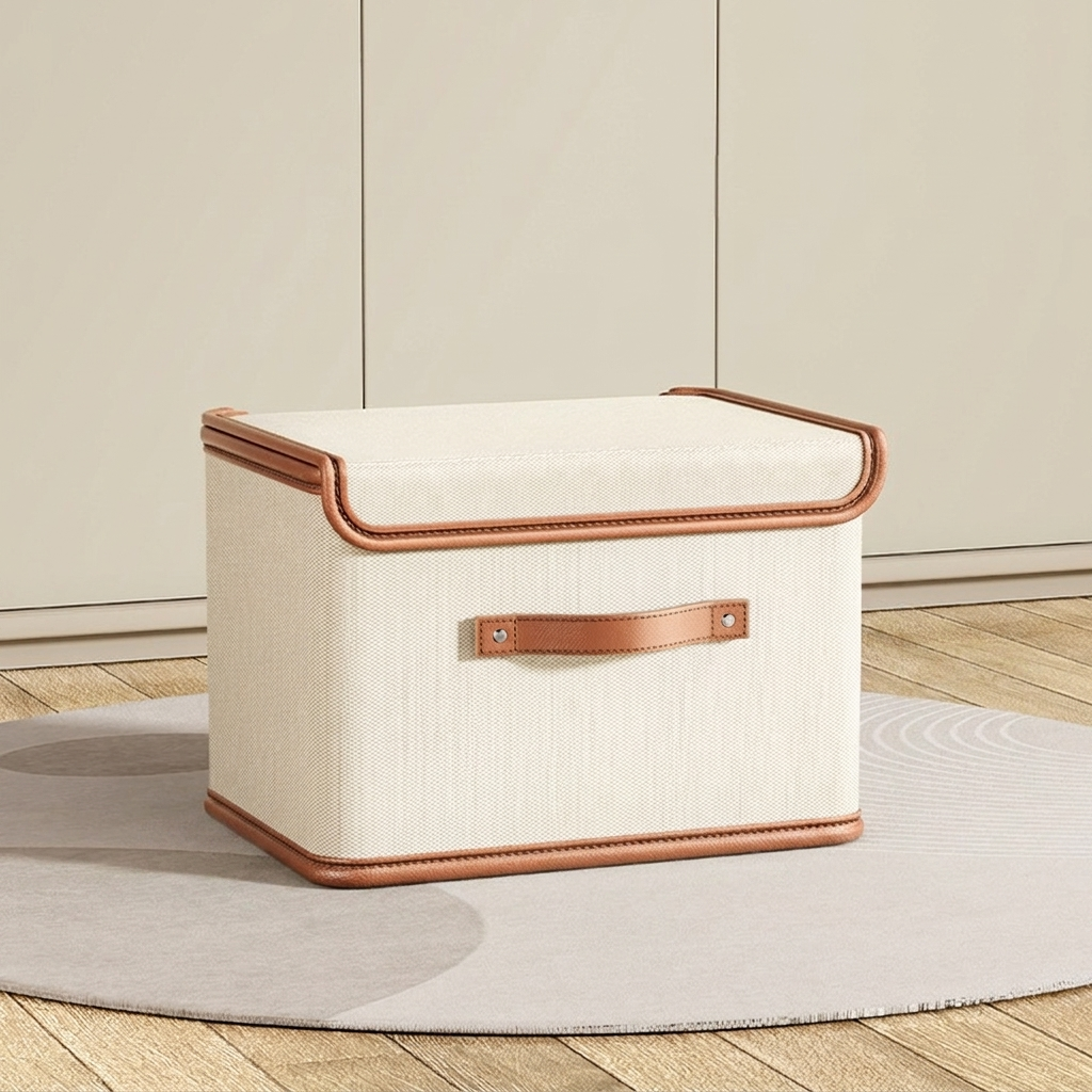 Foldable Storage Box with Lid and Handles in Oxford Cloth for Closet and Wardrobe Organizing