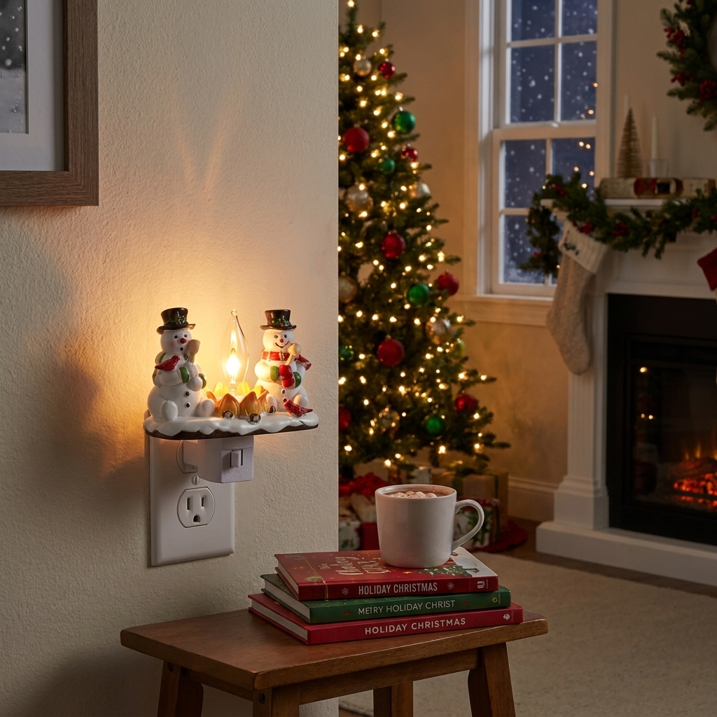 Christmas Lights Snowmen Around a Campfire for a Wall Socket