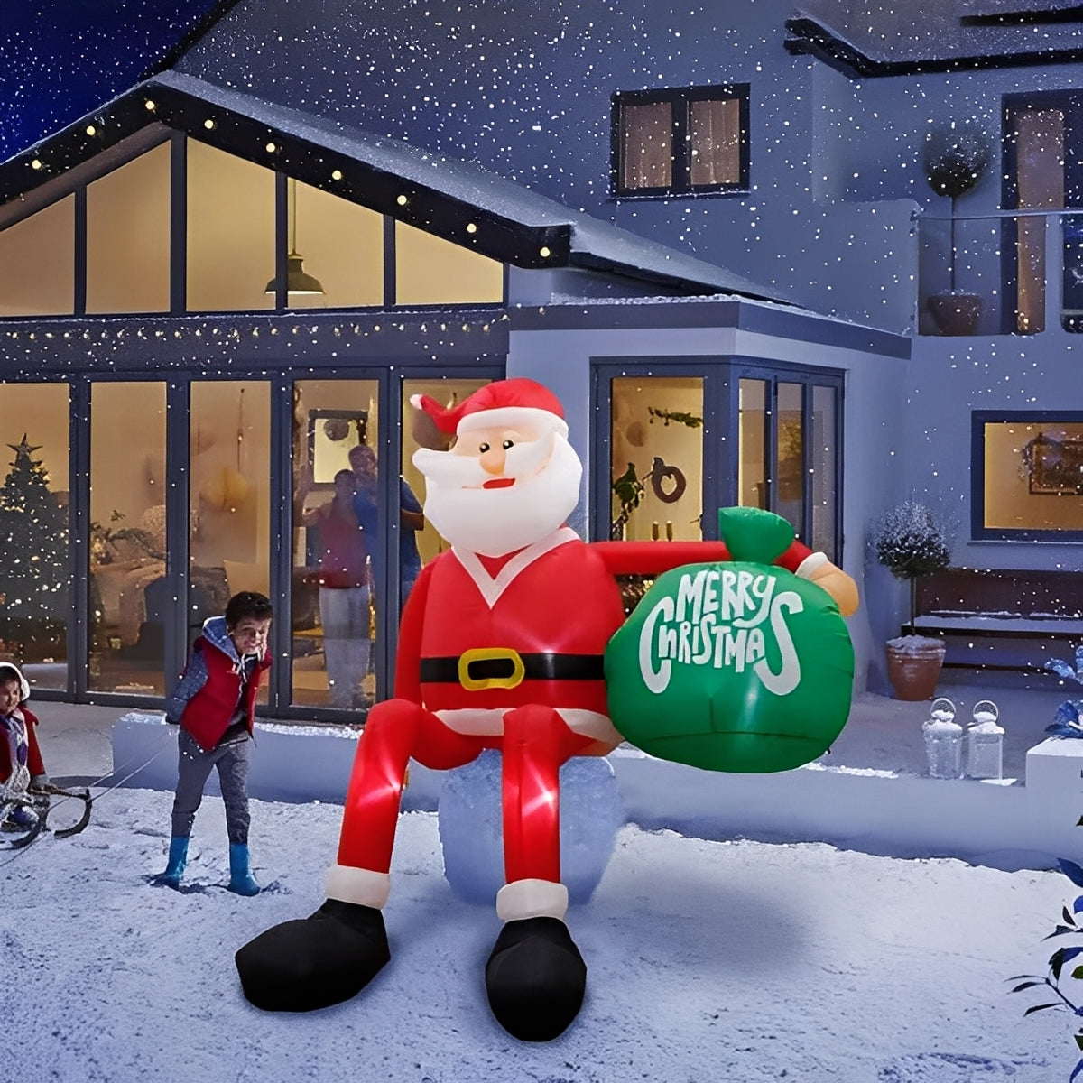Christmas Decorations Santa Inflatable 8 Foot with Ropes and Posts