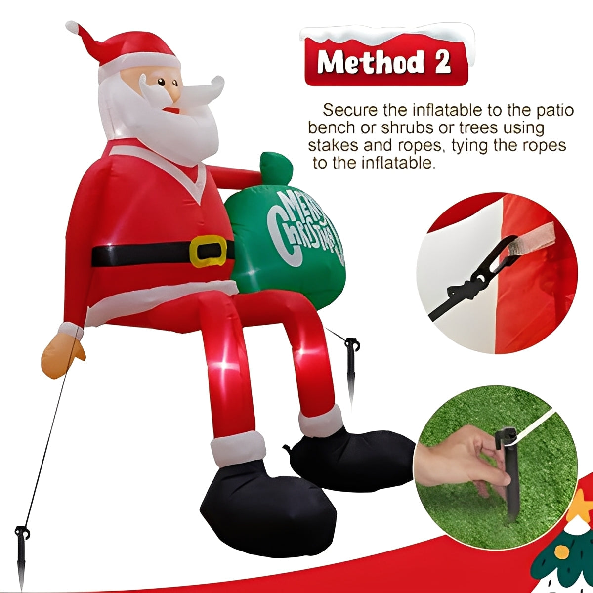 Christmas Decorations Santa Inflatable 8 Foot with Ropes and Posts