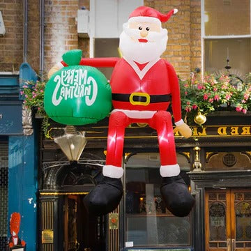 Christmas Decorations Giant 8 Foot Santa Inflatable Lit at Night