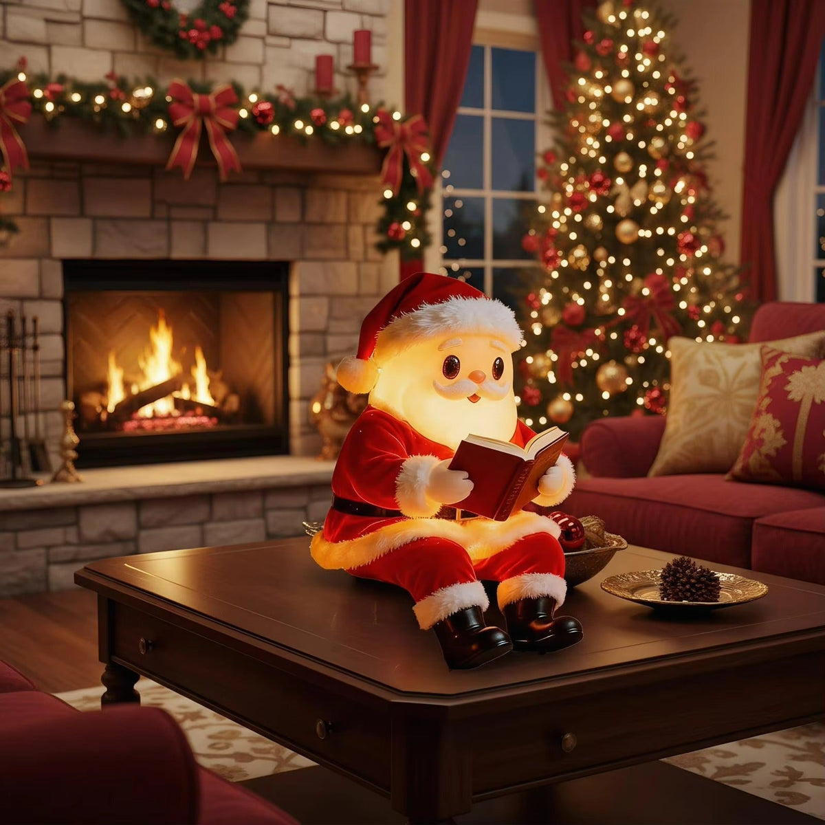 Christmas Lights Santa Night Light in Resin at 21 cm Battery Powered