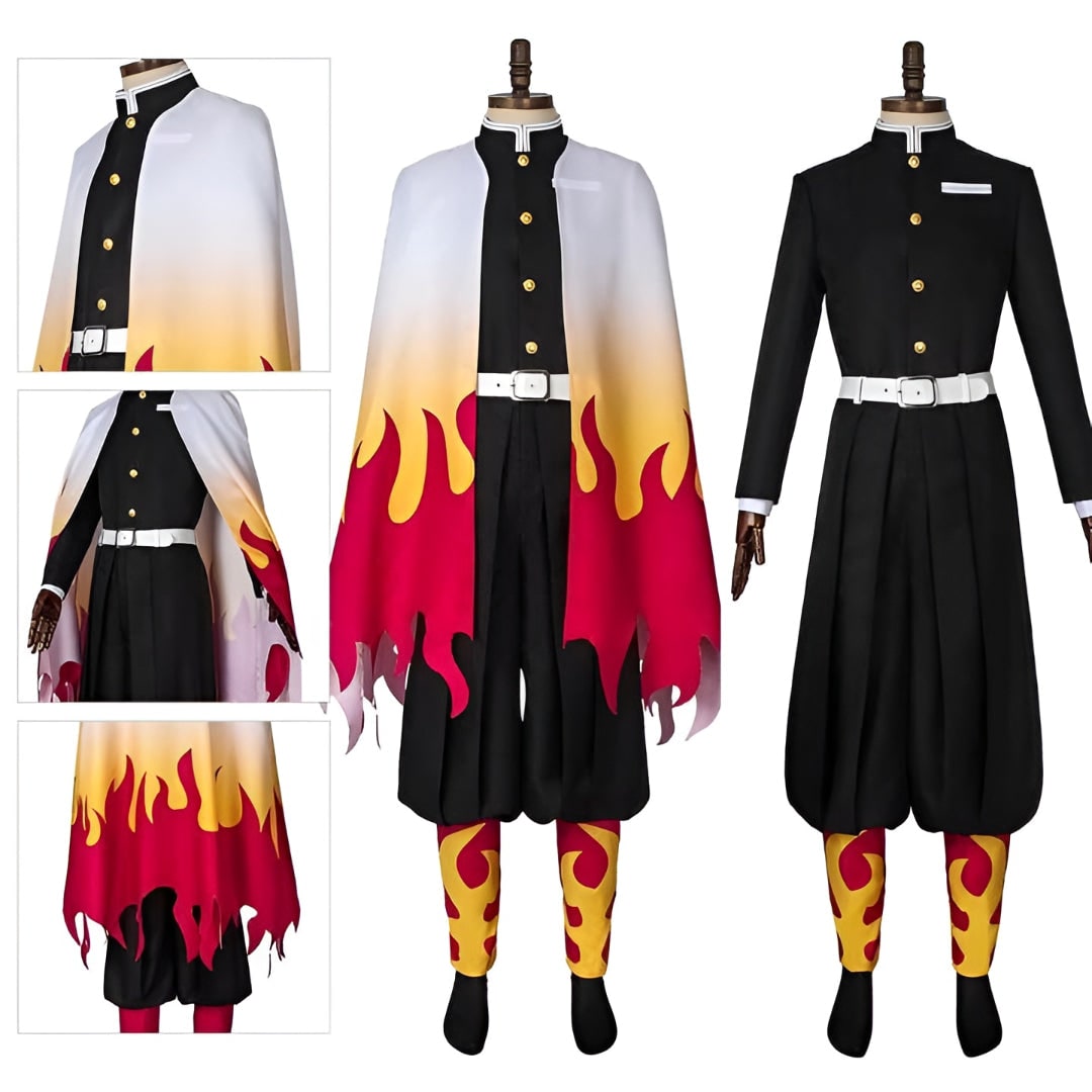 Anime Warrior Costumes with Flame Gradient Cape Jacket and Leg Wraps