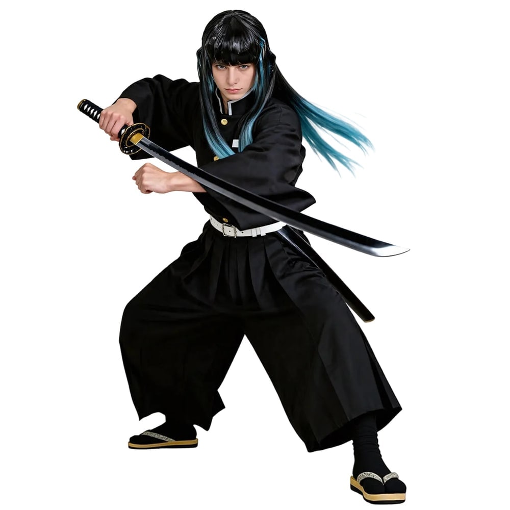 Anime Cosplay Costume with Mandarin Collar Jacket Wide-Leg Pants and Gold Buttons