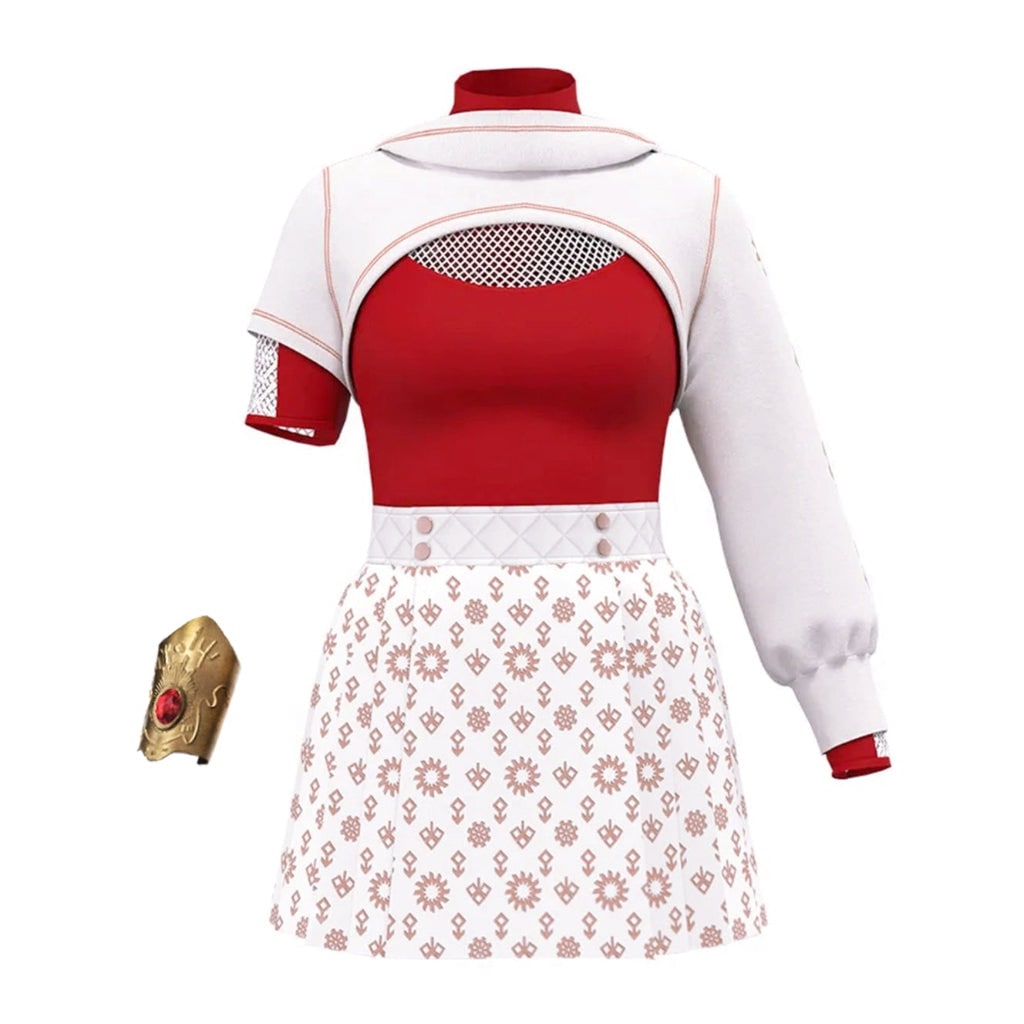 Kids Halloween Costumes Anime Cosplay Set with Red High-Neck Top Pleated Skirt and Wig