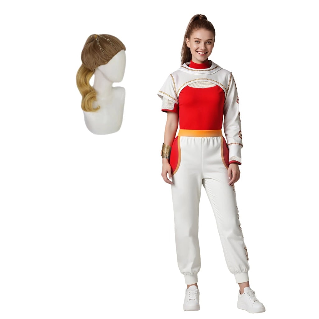 Kids Halloween Costumes Cosplay Jumpsuit with Blonde Wig Gold Wrist Cuff and Jogger Pants