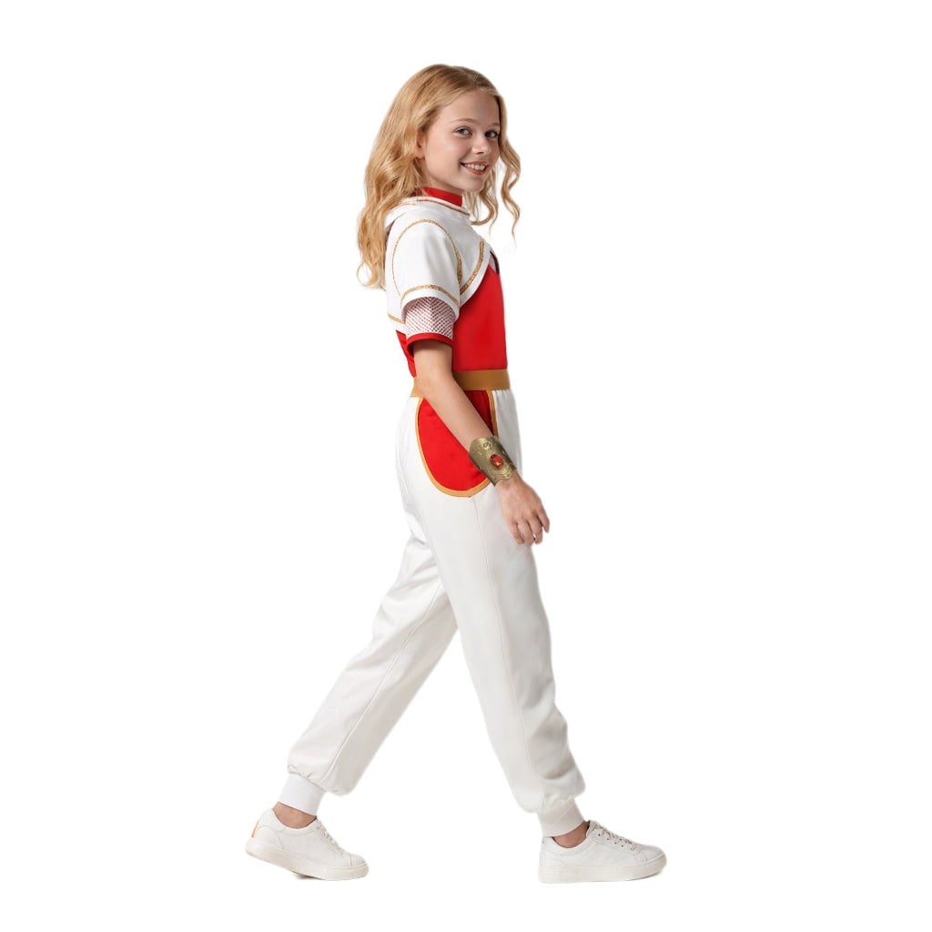 Kids Halloween Costumes Cosplay Jumpsuit with Blonde Wig Gold Wrist Cuff and Jogger Pants