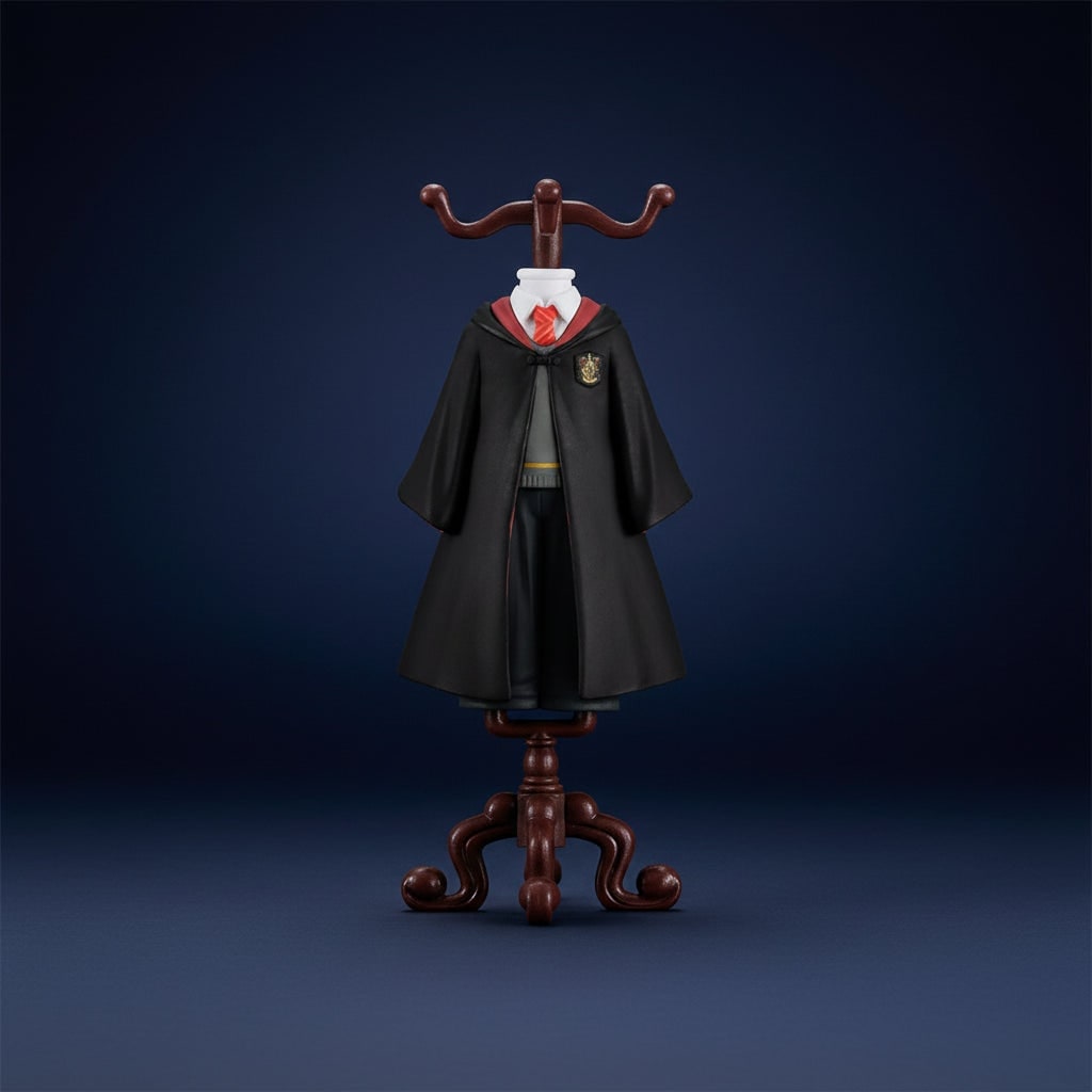 Wizard School Uniform Collectible Figurine with Hooded Robe and Display Stand