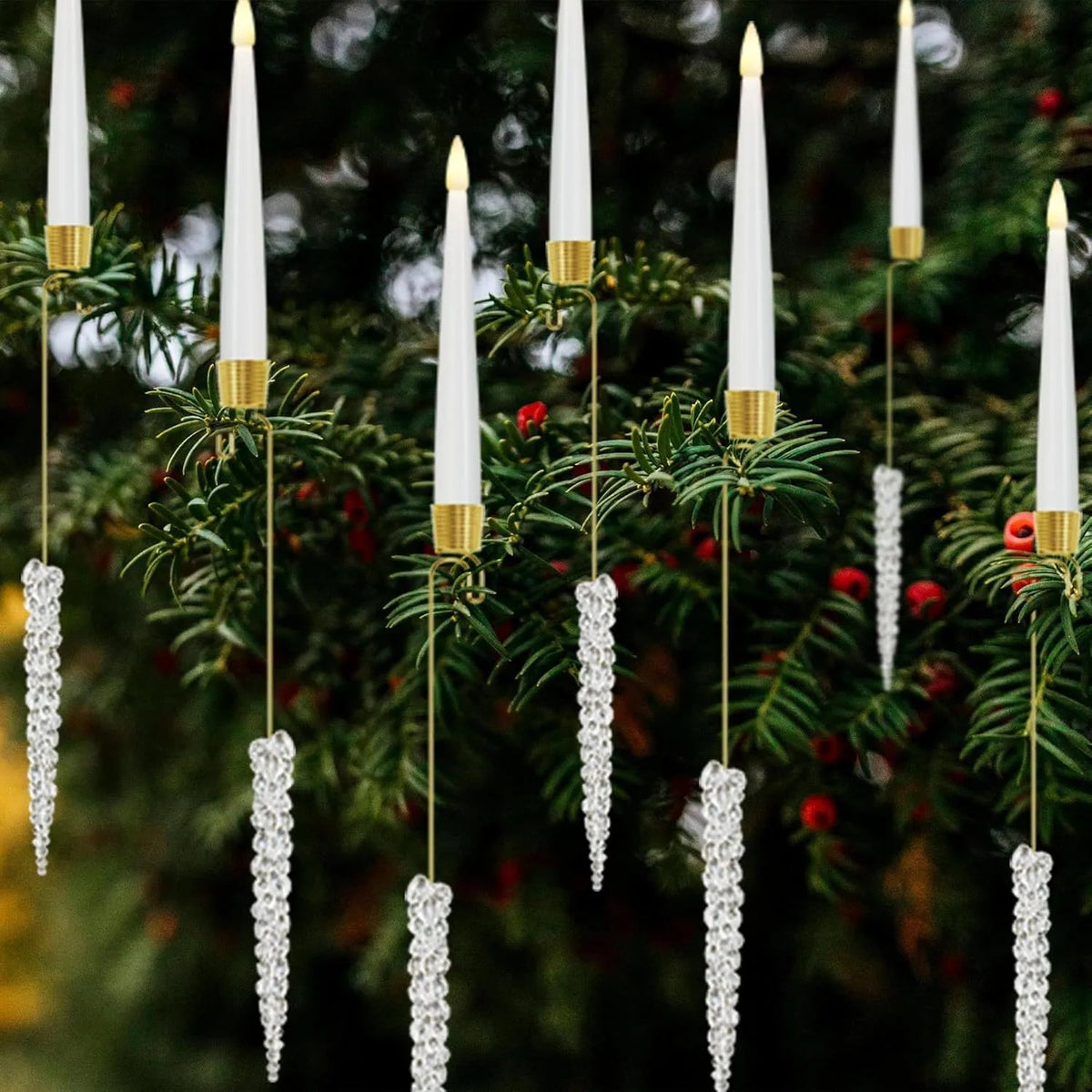 Christmas Lights Clip On LED Candles Set of 6 with Crystal Ornaments